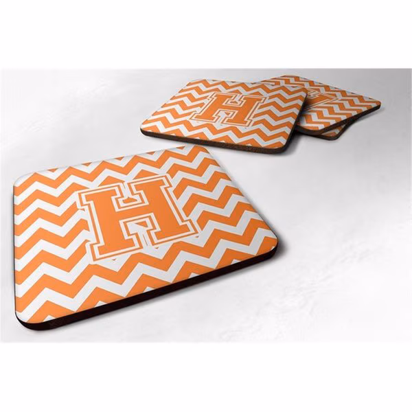 Letter H Chevron Orange and White Foam Coaster, Set of 4